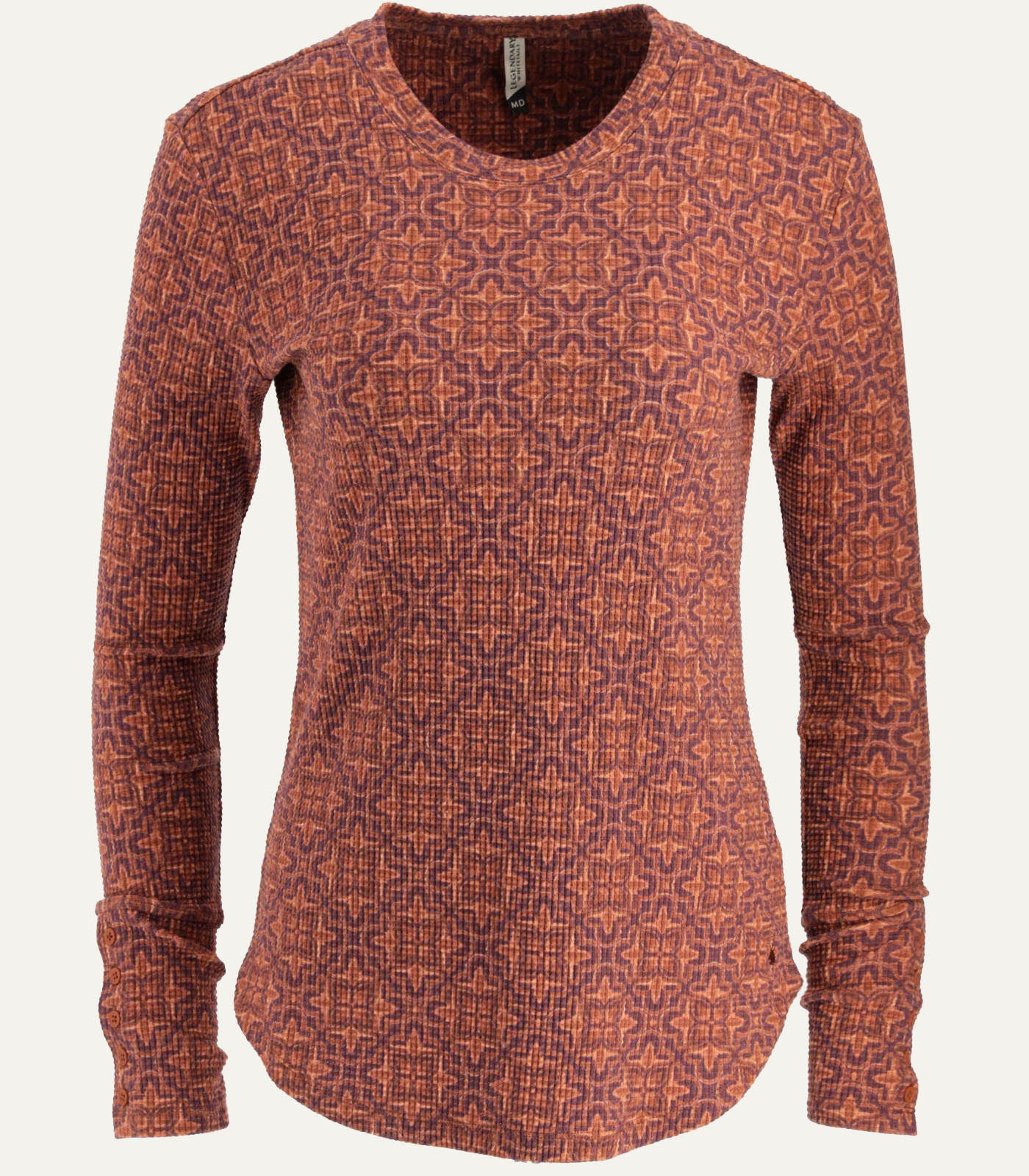 Women's Long Sleeve Waffle Knit Top Printed