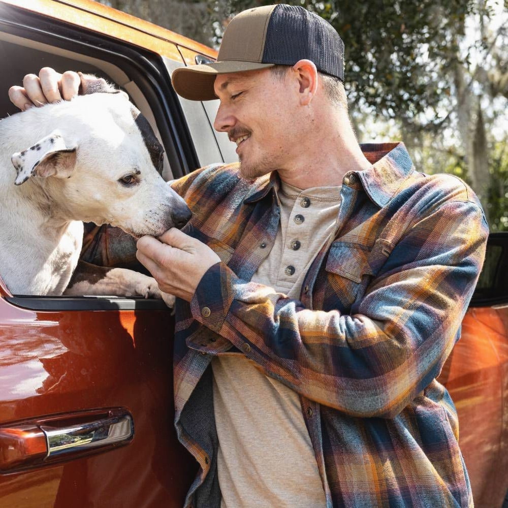 Men's Archer Thermal Lined Flannel Shirt Jacket and Women's Fuzzy Hide Fleece Hooded Vest