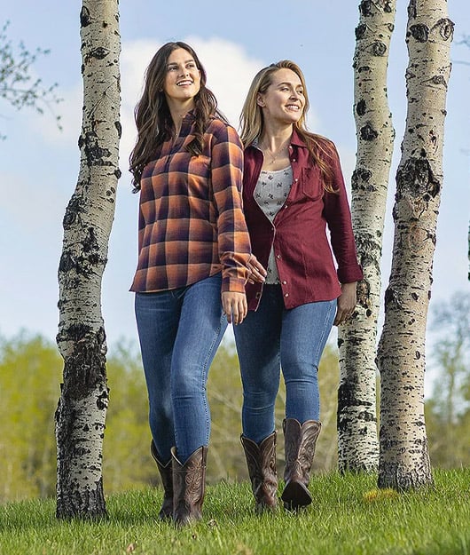 Women's Firelight Popover Flannel Tunic Top and Women's Cottage Escape Flannel Shirt