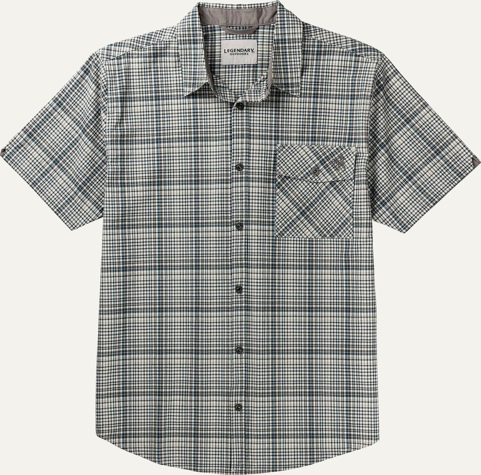 Men’s Textured Stretch Woven Plaid Short Sleeve Shirt