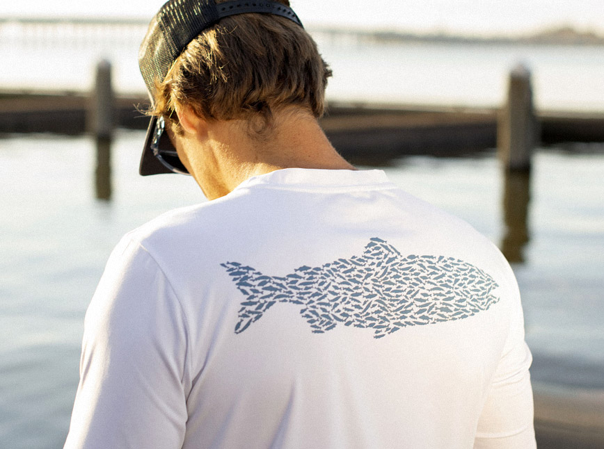 Men's Moisture Wicking UPF Sun Protection Fish Print Long Sleeve T-Shirt