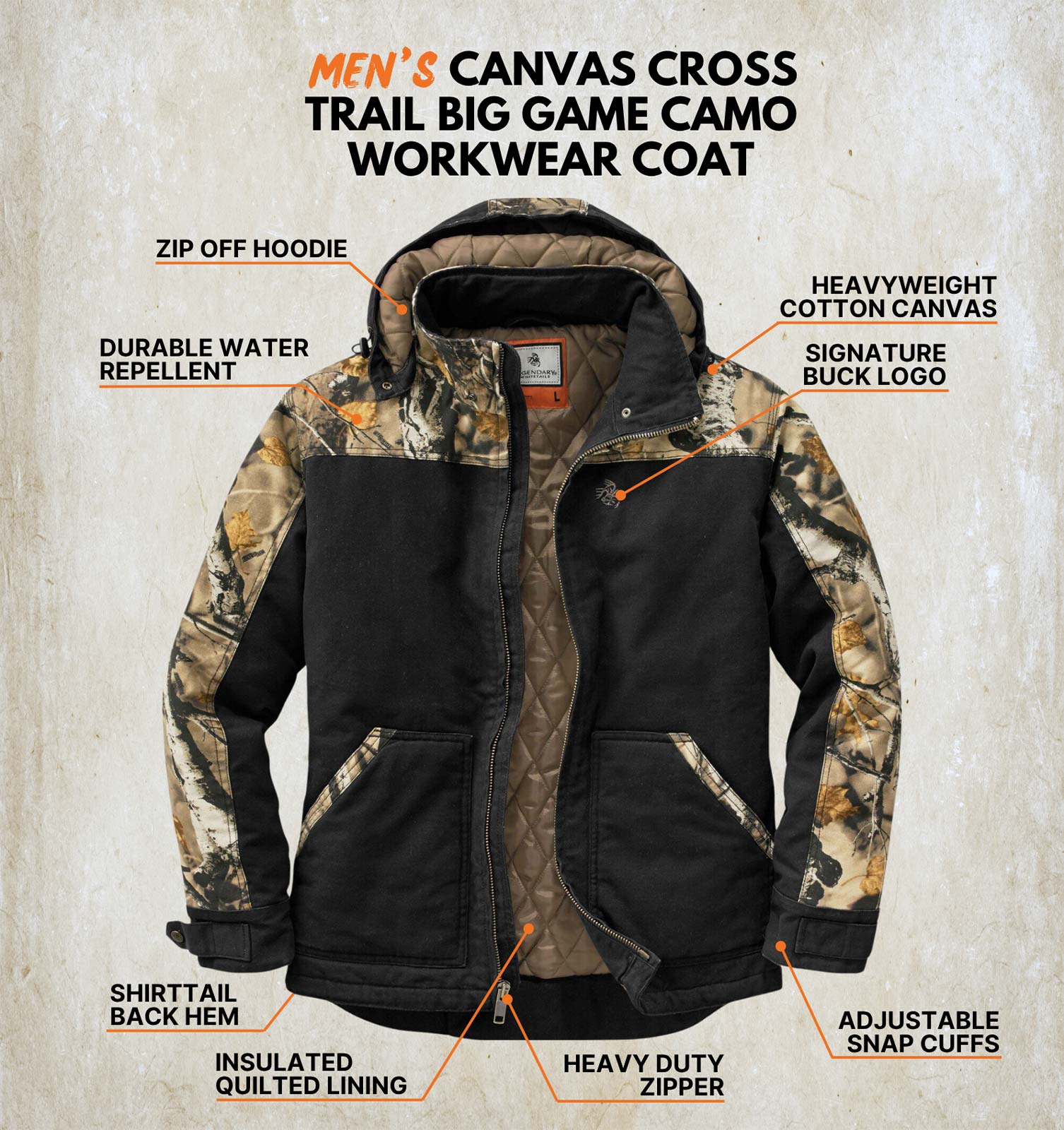 Men's Canvas Cross Trail Camo Workwear Coat | Heavy-Duty Hunting