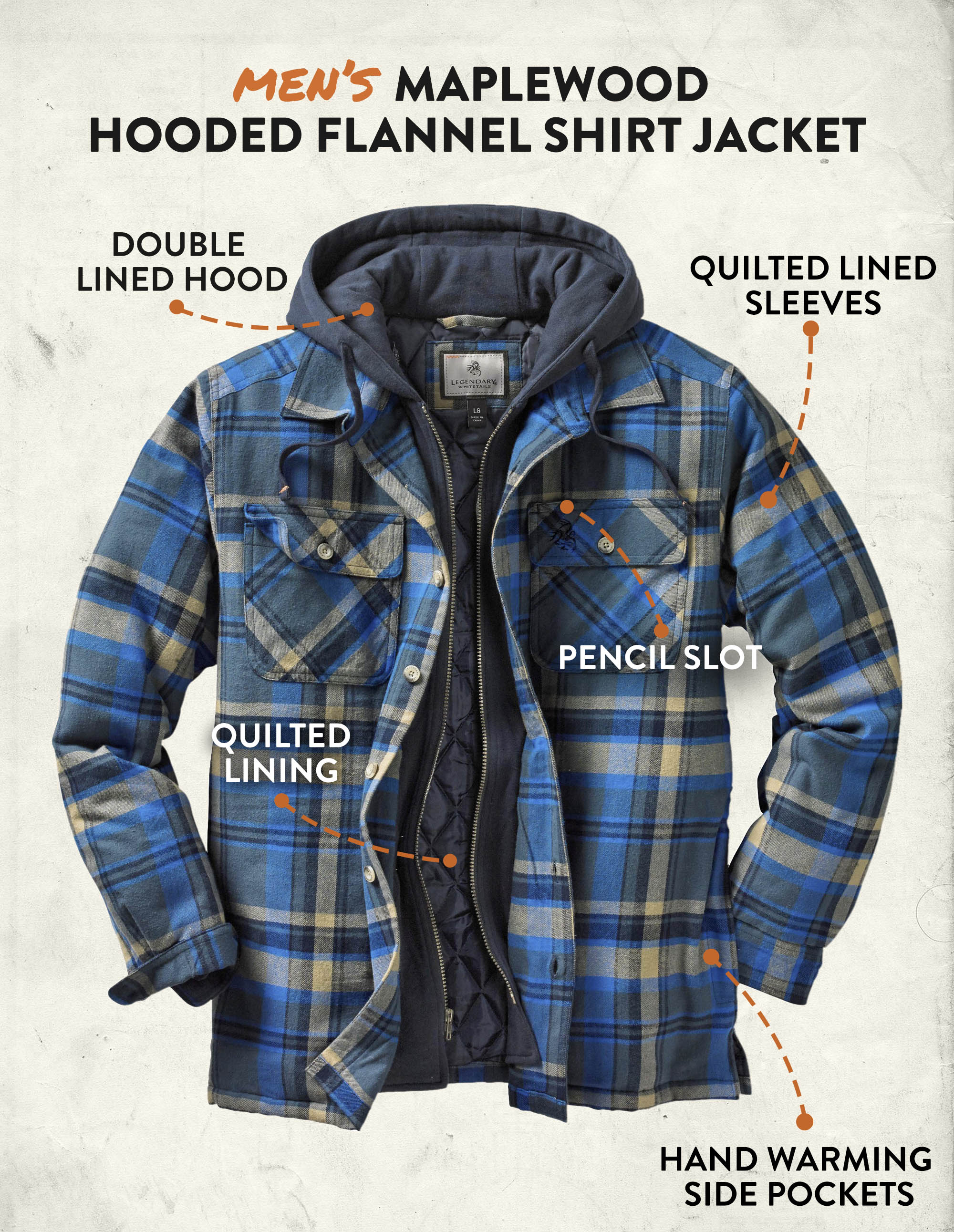 double zipper plaid pocket hooded shirt jacket