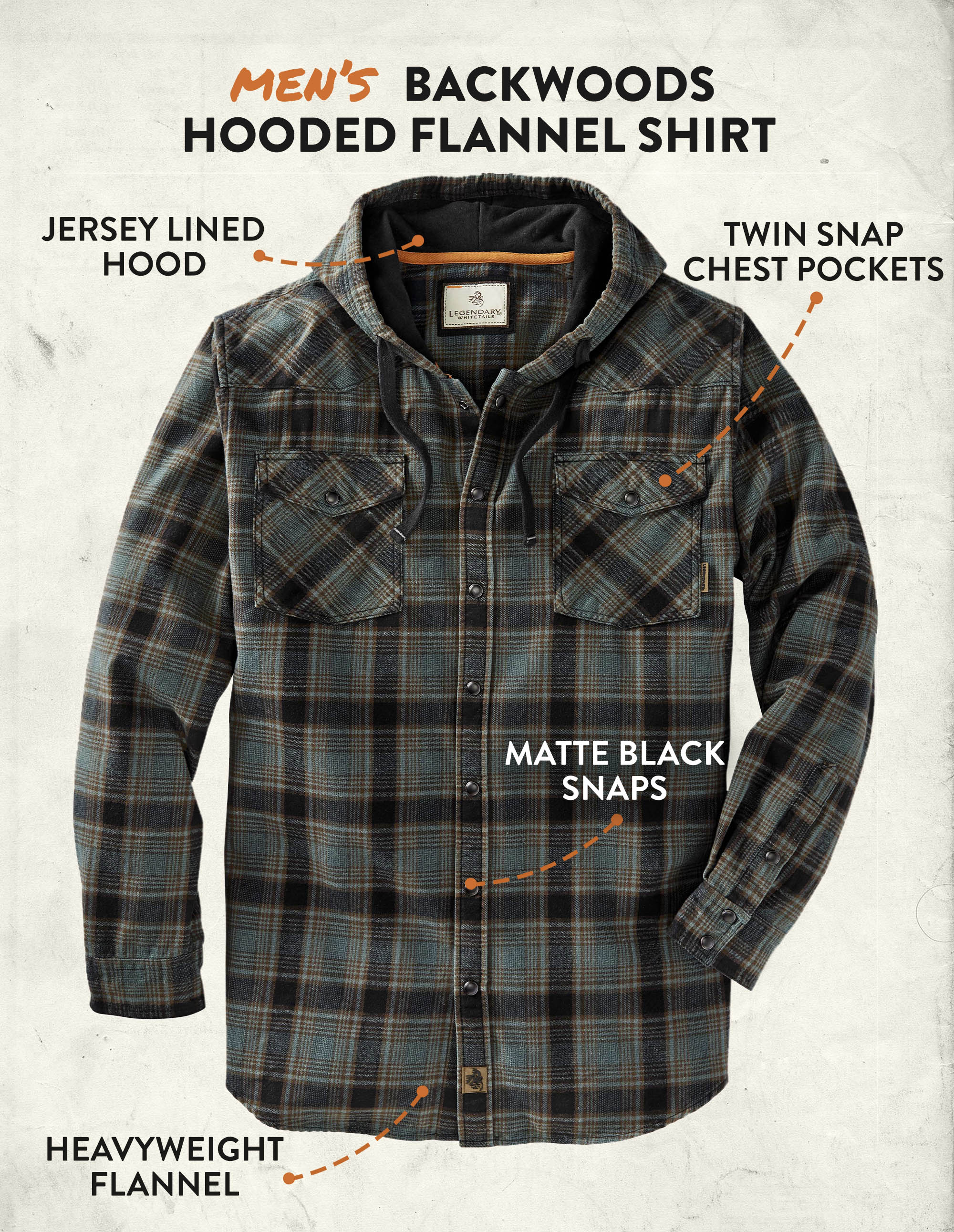 Shop Men's Backwoods Hooded Flannel Shirt | Legendary Whitetails