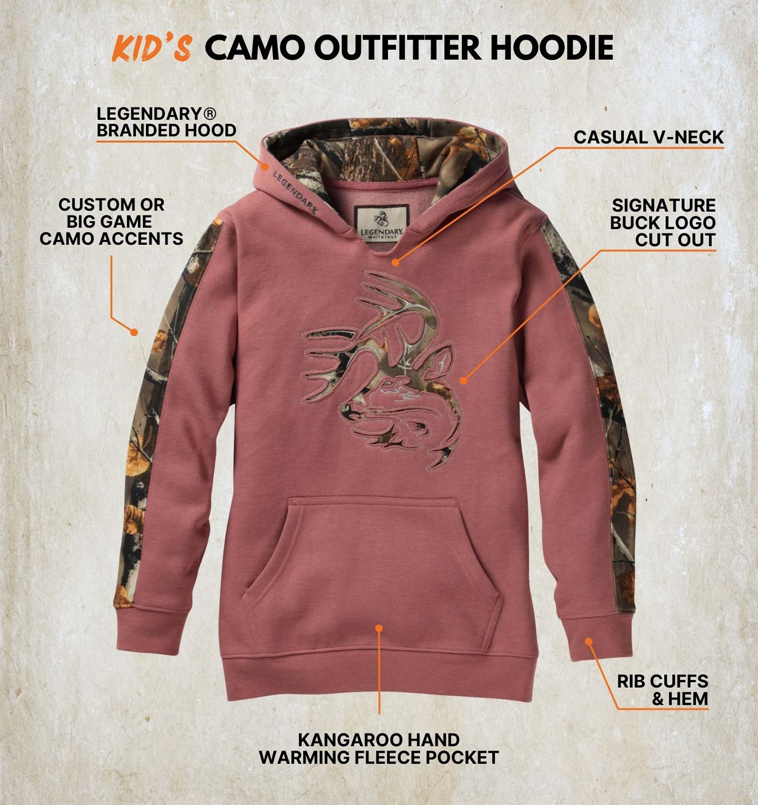 Kids Stylish Outfitter Camo Hoodie | Durable V-Neck Camo Hoodie