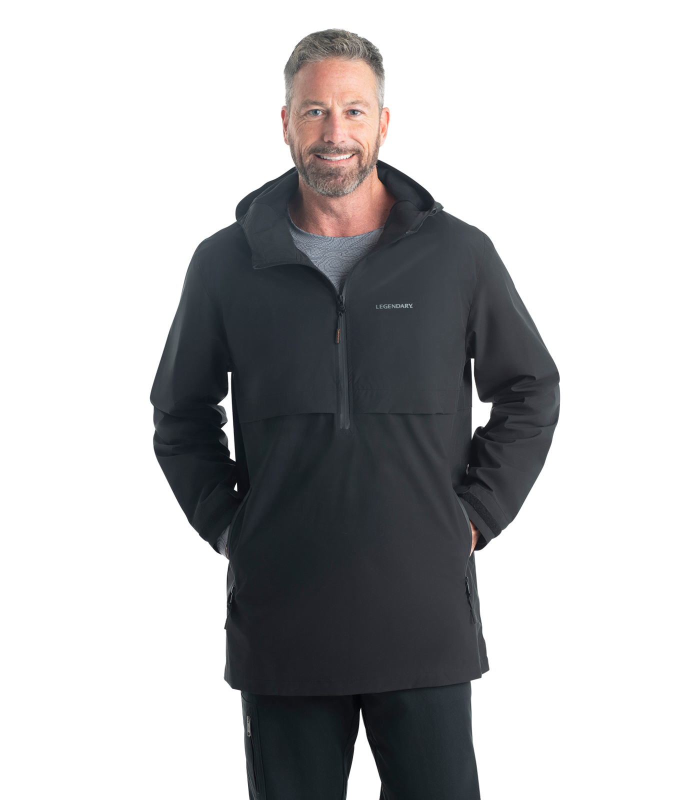 ジャケット・アウター Water repellent stretch rip pull breaker Men's Stretch Half-Zip Water Resistant Hooded Pullover Jacket