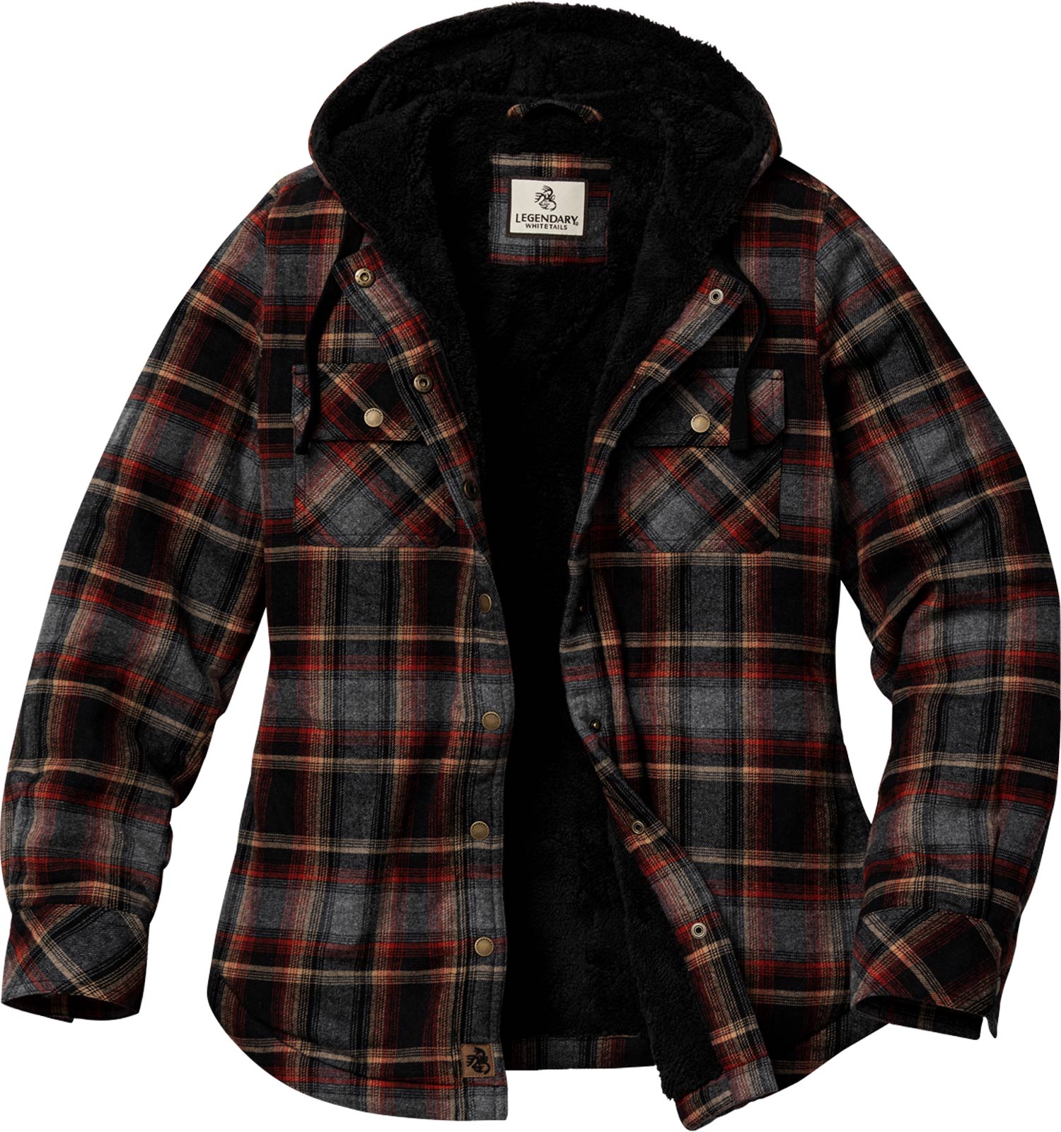 Women's Snap Front Open Country Sherpa Lined Hooded Shirt Jacket