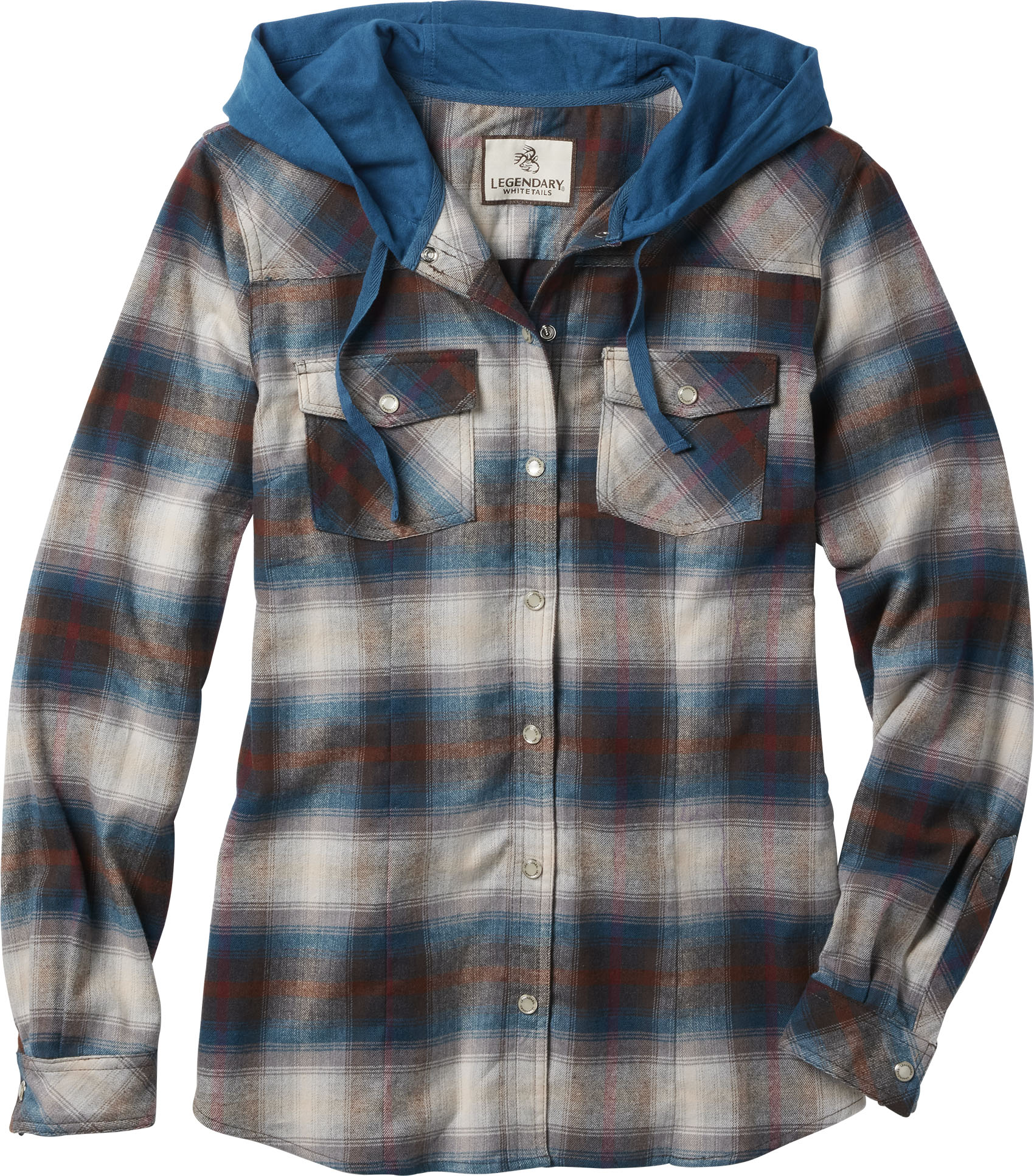 Legendary Whitetails Womens Lumber Jane Hooded Flannel Shirt Teal Brown Medium Cotton/Spandex