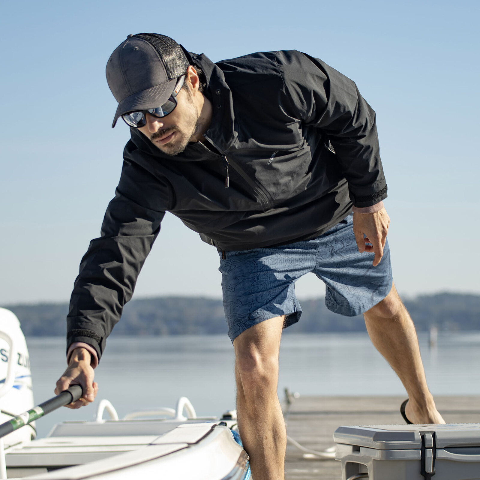 ジャケット・アウター Water repellent stretch rip pull breaker Men's Stretch Half-Zip Water Resistant Hooded Pullover Jacket