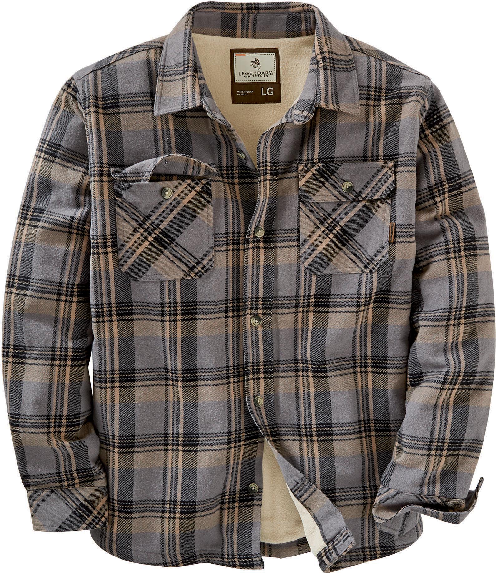 M-2XL Mens Flannel Zip Up Fleece Sherpa Hoodie Lined Shirt Jacket