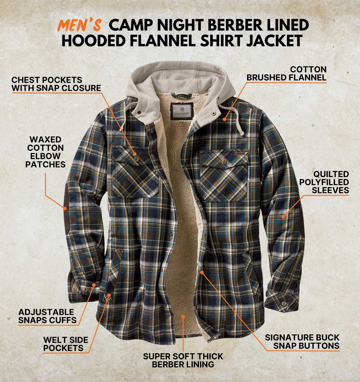 Men's Berber-Lined Hooded Flannel Shirt Jacket | Insulated Warmth